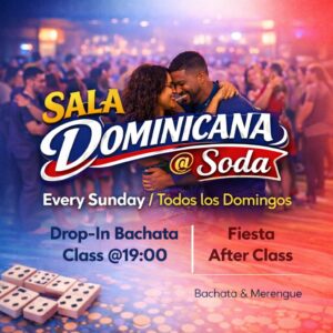 A couple dancing, Sala Dominicana in the foreground